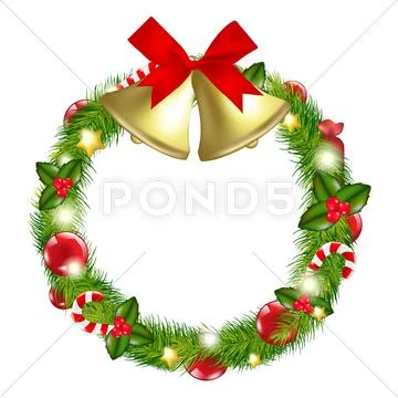 Merry christmas wreath with bells Stock Illustration