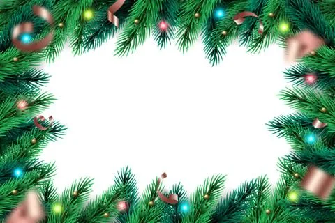 Merry Christmas Wreath frame background. Background with realistic pine branc Stock Illustration