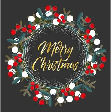 Merry Christmas wreath vector pattern on a dark background Illustrazione stock