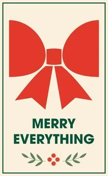 Merry Everything greeting card poster with big red bow Illustrazione stock