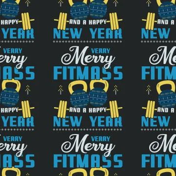 Merry Fitmass seamless pattern, graphic print for ugly sweater xmas party Illustrazione stock