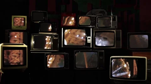 Merry-Go-Round (carousel) and Eiffel Tower in Paris, Seen on Retro TVs. Stock Footage 113851591
