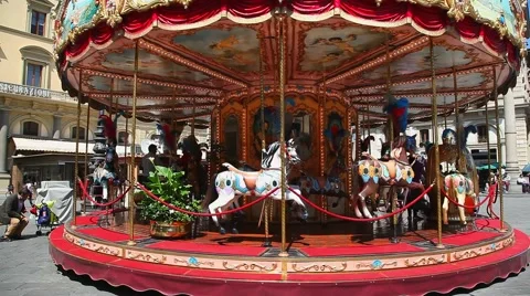 Merry Go Round Carousel in Florence, Italy Stock Footage 54050139