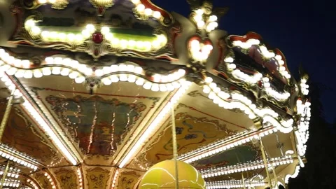 Merry-go-round (Carousel) at night park Video stock 161950802