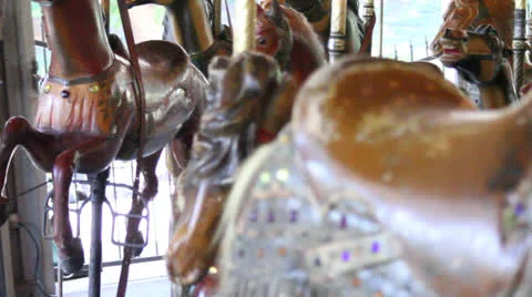 Merry Go Round Children's Carousel Horse Vintage Memory Nostalgic Carnival Stock Footage 22800169