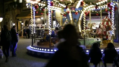 Merry go round at Christmas market Stock Footage