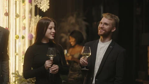 Merry New year party, multi ethnic people have fun and drinking champagne in Stock Footage 227489941