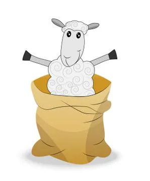 Merry sheep in a sack on a white background Stock Illustration