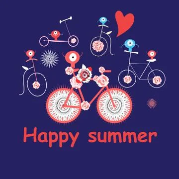 Merry summer vector card with funny bicycles イラスト素材