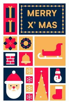 Merry X'mas with Festive Elements Icon Stock-Illustration