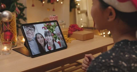 Merry X'mas remote virtual online video call from distant location. 스톡 동영상 162676236