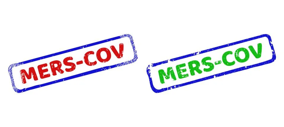 MERS-COV Bicolor Rough Rectangle Stamps with Scratched Textures Stock Illustration