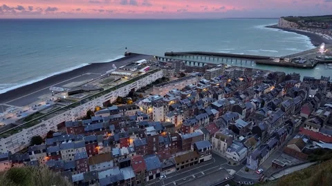 Mers-les-Bains Coastline and Seaside Town in Normandy, France Stock Footage 346455183