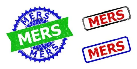 MERS Rosette and Rectangle Bicolor Seals with Unclean Textures Stock Illustration