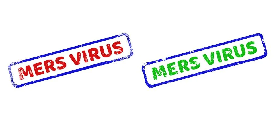 MERS VIRUS Bicolor Rough Rectangular Seals with Unclean Textures Stock Illustration