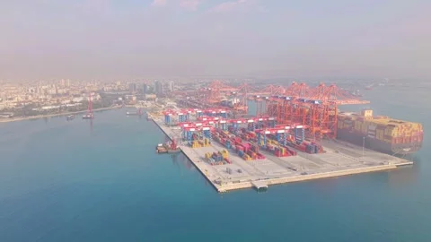 Mersin Industrial Harbor from Above – Forward and Left Aerial Footage, Turkey Stock Footage 327856980