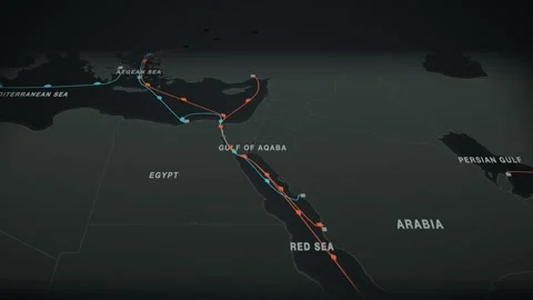 Mersin to jeddah container sea trade route map loop Stock Footage 345974155
