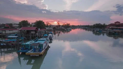 Mersing river sunset 4K Timelapse Stock Footage 142787164
