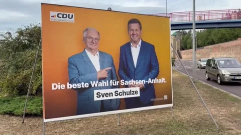 Merz's CDU fights to avoid far-right absolute majority in Saxony-Anhalt, MAGDEBU Stock Footage 343999318