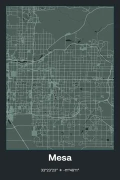 Mesa, Arizona - vector map of city in Dark gray, Gray, Green, gray-green colors Stock Illustration