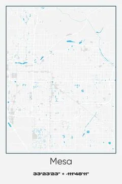 Mesa, Arizona - vector map of city in Gray, white, blue colors Stock Illustration