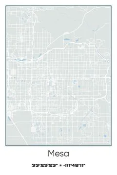 Mesa, Arizona - vector map of city in Gray, white, green, blue colors Stock Illustration