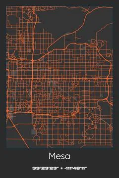 Mesa, Arizona - vector map of city in Gray, Black, Orange colors Stock Illustration