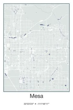 Mesa, Arizona - vector map of city in Gray, Blue, Green, White colors Stock Illustration