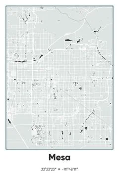 Mesa, Arizona - vector map of city in Gray, Black, White colors Stock Illustration