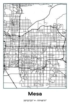 Mesa, Arizona - vector map of city in Black, white, gray colors Stock Illustration
