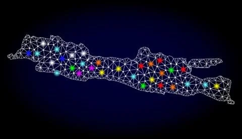 Mesh 2D Map of Java Island with Colorful Light Spots Illustrazione stock