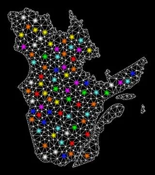 Mesh 2D Map of Quebec Province with Bright Light Spots Stock Illustration