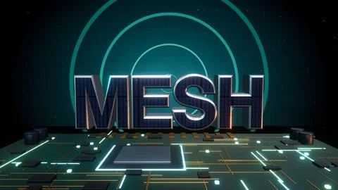 MESH 3D Text with Signal Waves on a Circuit Board Stock Illustration