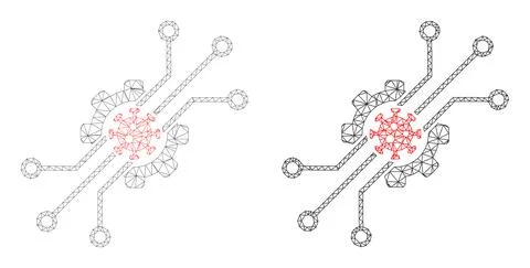 Mesh Artificial Virus Icon Versions in Polygonal Flat Vector Style Stock Illustration