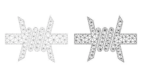 Mesh Barbed Wire Icon Variants in Polygonal Wire Frame Vector Style Stock Illustration