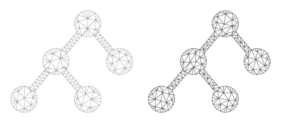 Mesh Binary Structure Icon Variants in Polygonal Wire Frame Vector Style 스톡 일러스트