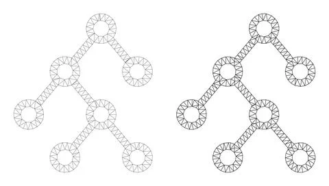 Mesh Binary Tree Icon Variants in Polygonal Network Vector Style 库存插图