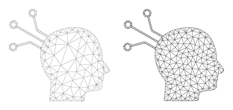 Mesh Brain Link Icon Versions in Polygonal Flat Vector Style Illustrazione stock