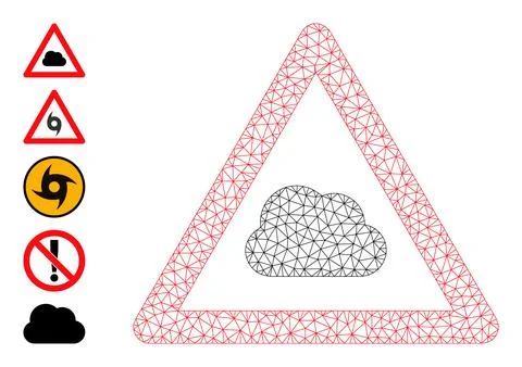 Mesh Carcass Cloud Warning Icon Stock Illustration