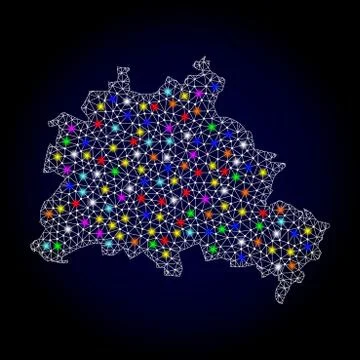 Mesh Carcass Map of Berlin City with Bright Light Spots 스톡 일러스트