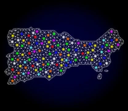 Mesh Carcass Map of Capri Island with Colorful Light Spots Stock Illustration