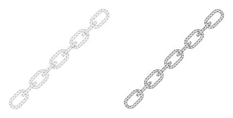 Mesh Chain Icon Variants in Polygonal Wire Frame Vector Style Stock Illustration