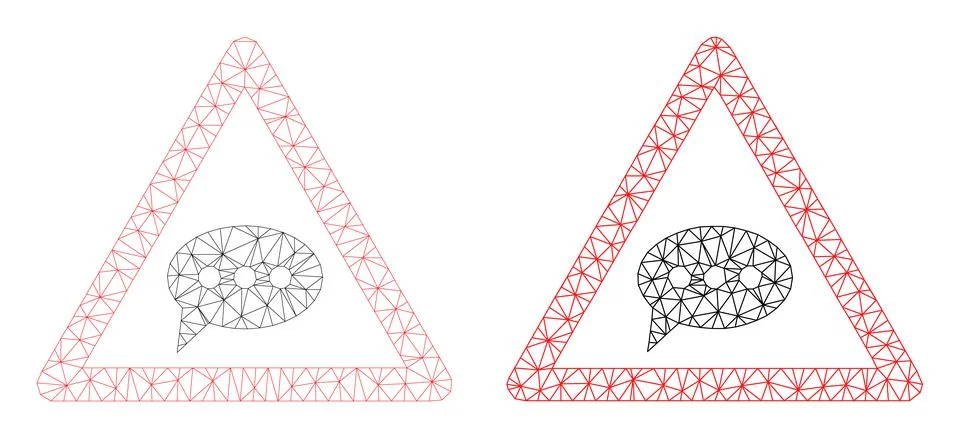 Mesh Chat Message Danger Icon Variants in Polygonal Flat Vector Style Illustrazione stock