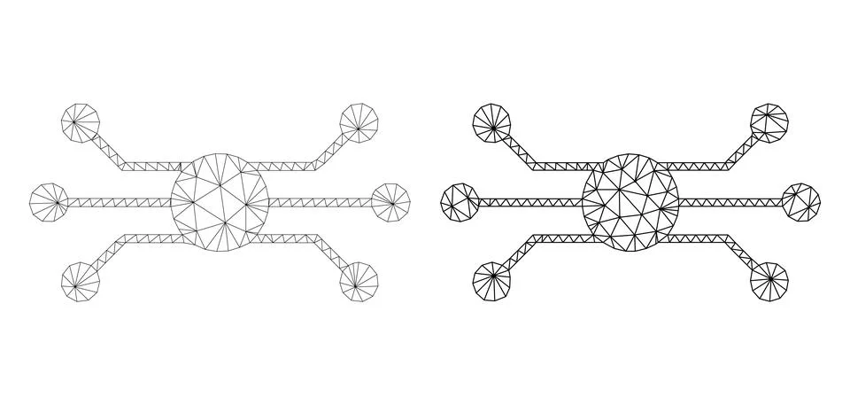 Mesh Circuit Node Icon Variants in Polygonal Wire Frame Vector Style Illustrazione stock