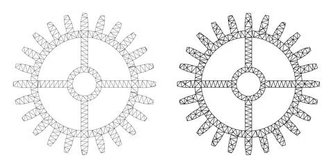 Mesh Clock Gearwheel Icon Versions in Polygonal Flat Vector Style Stock Illustration