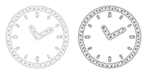 Mesh Clock Icon Variants in Polygonal Wire Frame Vector Style 스톡 일러스트