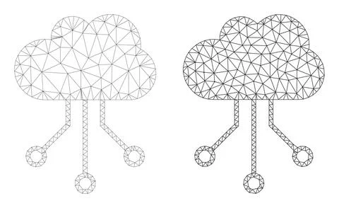 Mesh Cloud Connections Icon Variants in Polygonal Carcass Vector Style Stock Illustration