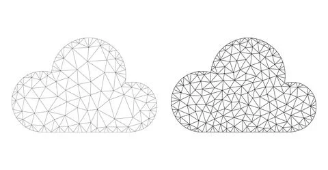 Mesh Cloud Icon Variants in Polygonal Carcass Vector Style Stock Illustration