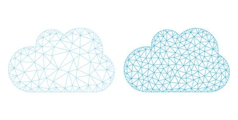 Mesh Cloud Icon Versions in Polygonal Wire Frame Vector Style Stock Illustration