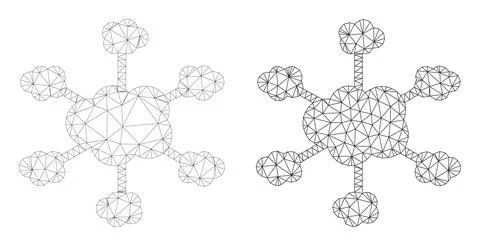 Mesh Cloud Network Icon Variants in Polygonal Flat Vector Style Stock Illustration